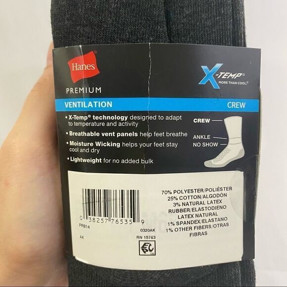 Hanes Premium Men’s x-Temp Light Weight Crew Socks 4 pk - Picture 3 of 4